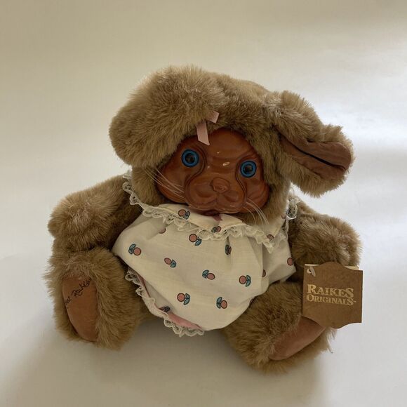 SET 2 Robert Raikes Rabbit Bunny "Brett and Ashley" Plush Wooden‎ Carved Face - Picture 2 of 11